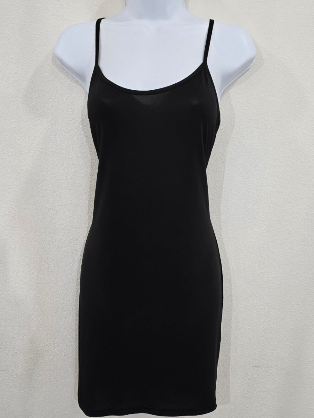 Bebe ✦ Adjustable Strap Mini Dress ✦ Black Chic Fitted Slip Silhouette Size M - Picture 3 of 9